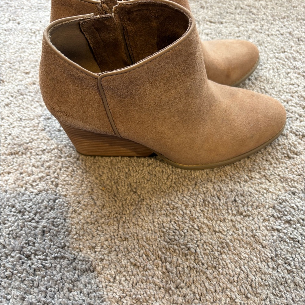 Toms Tan Suede Ankle Booties with Low Stacked Heel